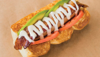 Free Bird; turkey dog, avocado, ranch, smoked bacon, tomato