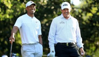 Tiger Woods and Phil Mickelson Practice Round Augusta 2018.