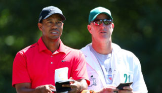 Picture of Tiger Woods 2018 and his caddie