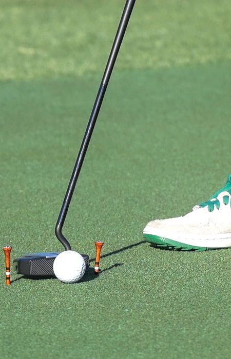  /></p>
<p><b>The Goal of the Drill</b></p>
<p>The objective is to putt the ball through the gate without your clubhead touching the tees, ensuring the ball stays on your intended line.</p>
<p>This trains your ability to start the ball straight, which is essential for making putts.</p>
<p>It also highlights any flaws in your stroke, such as pushing or pulling the ball.</p>
<p><b>Practicing with the Drill</b></p>
<p>Take your stance and align your putter face squarely to your target line.</p>
<p>If your clubhead touches one of the tees, it’s a sign that your stroke path or face alignment needs adjustment.</p>
<p><b>Benefits of the Tiger Woods<span class=